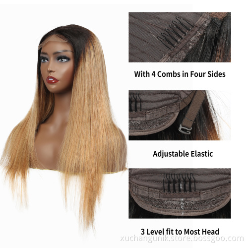 Uniky 1B 27 lace front wig human hair wigs for black women Lace Closure Brown Blonde Mixed Colored Wig Pre Plucked